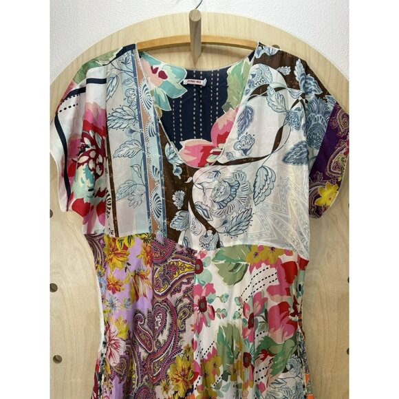 Johnny Was 100% Silk Floral Patch Lagenlook Hippie Boho Maxi Dress Size Large - Picture 9 of 16